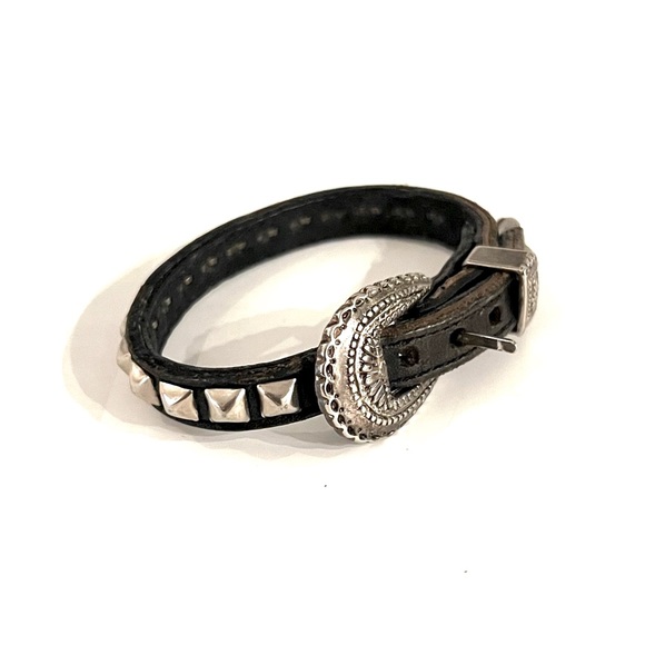 American Vintage Jewelry - Vintage Leather Stud Bracelet with Western-Style Closure and Silver Accents